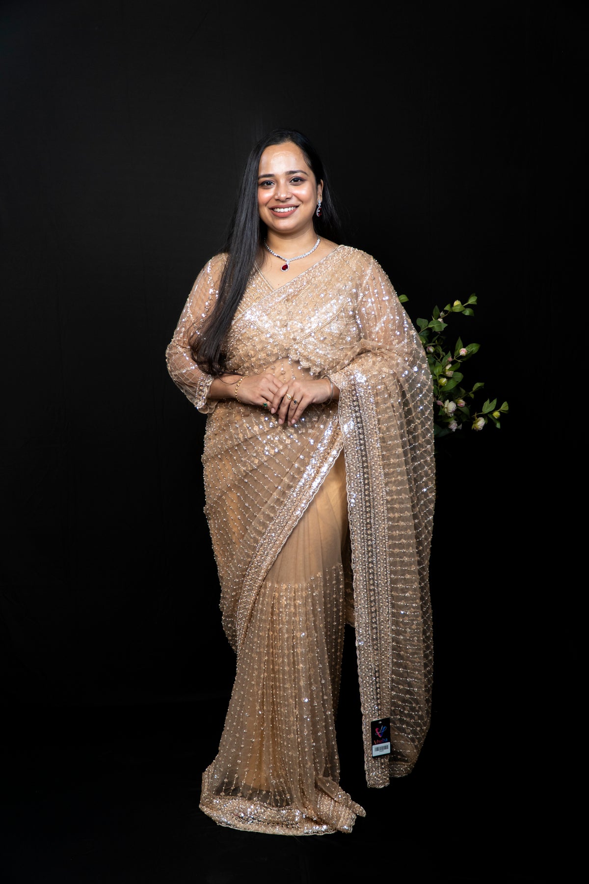 Sequin Embroidered Silk Saree with Stitched Blouse