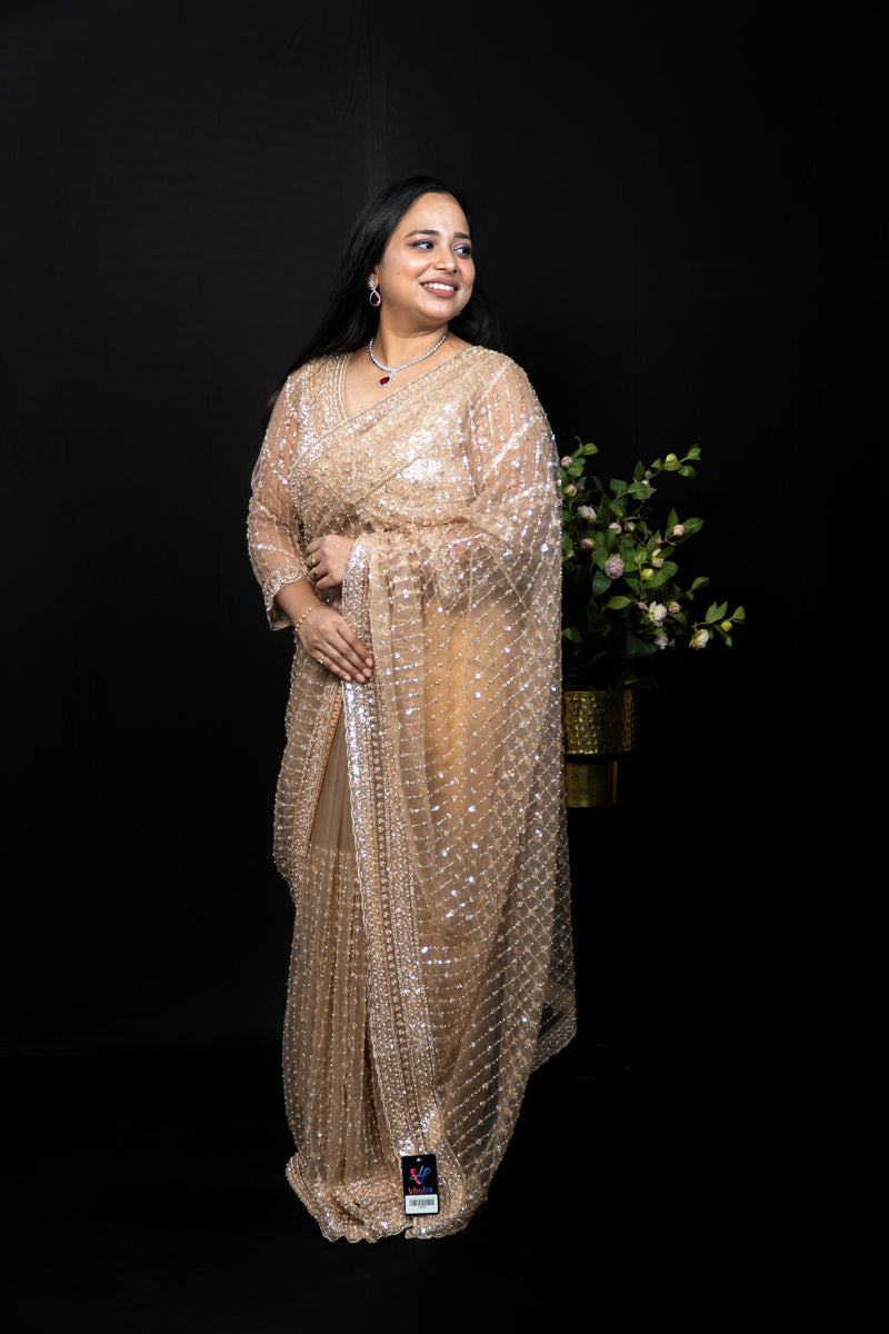 Sequin Embroidered Silk Saree with Stitched Blouse