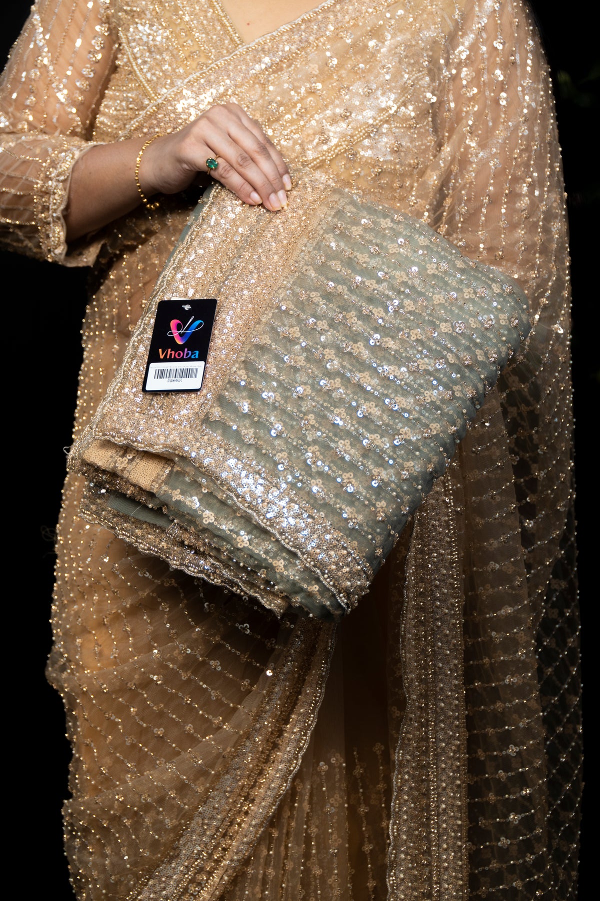 Sequin Embroidered Silk Saree with Stitched Blouse