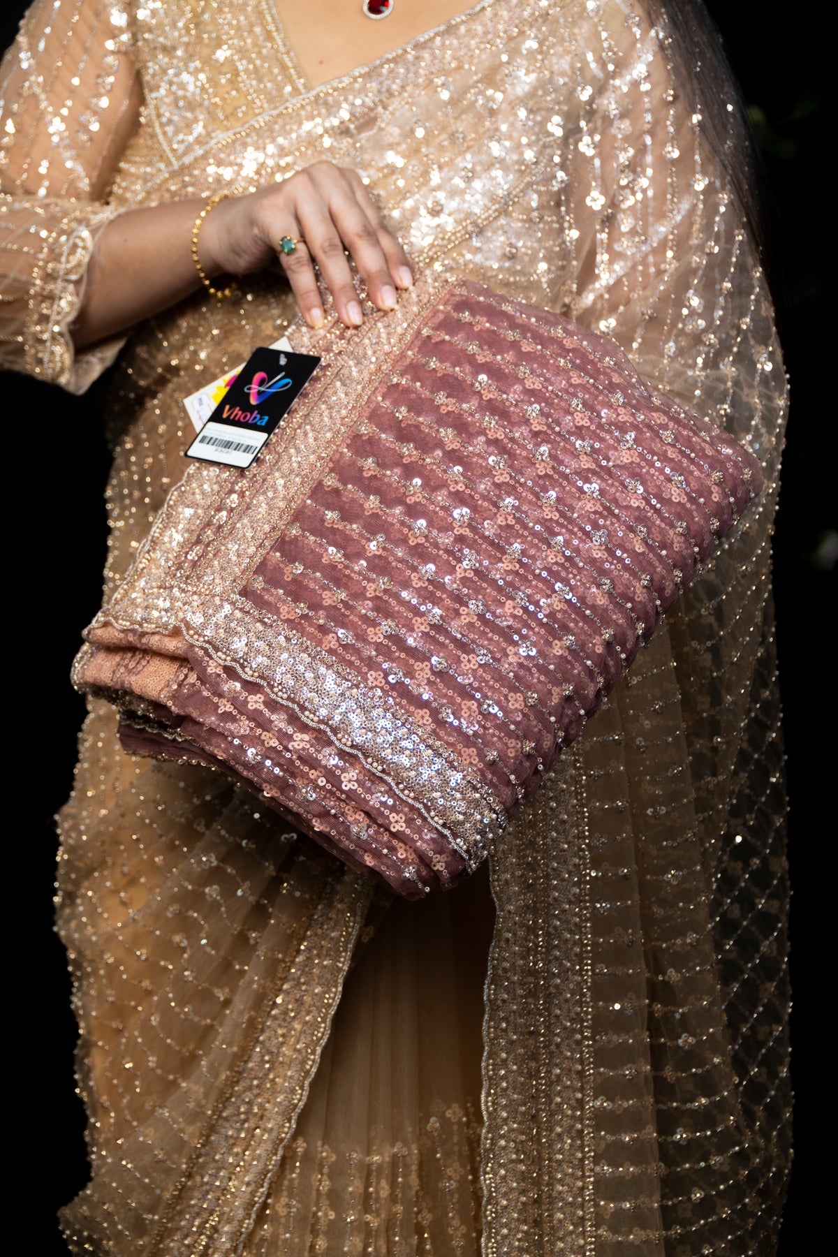 Sequin Embroidered Silk Saree with Stitched Blouse