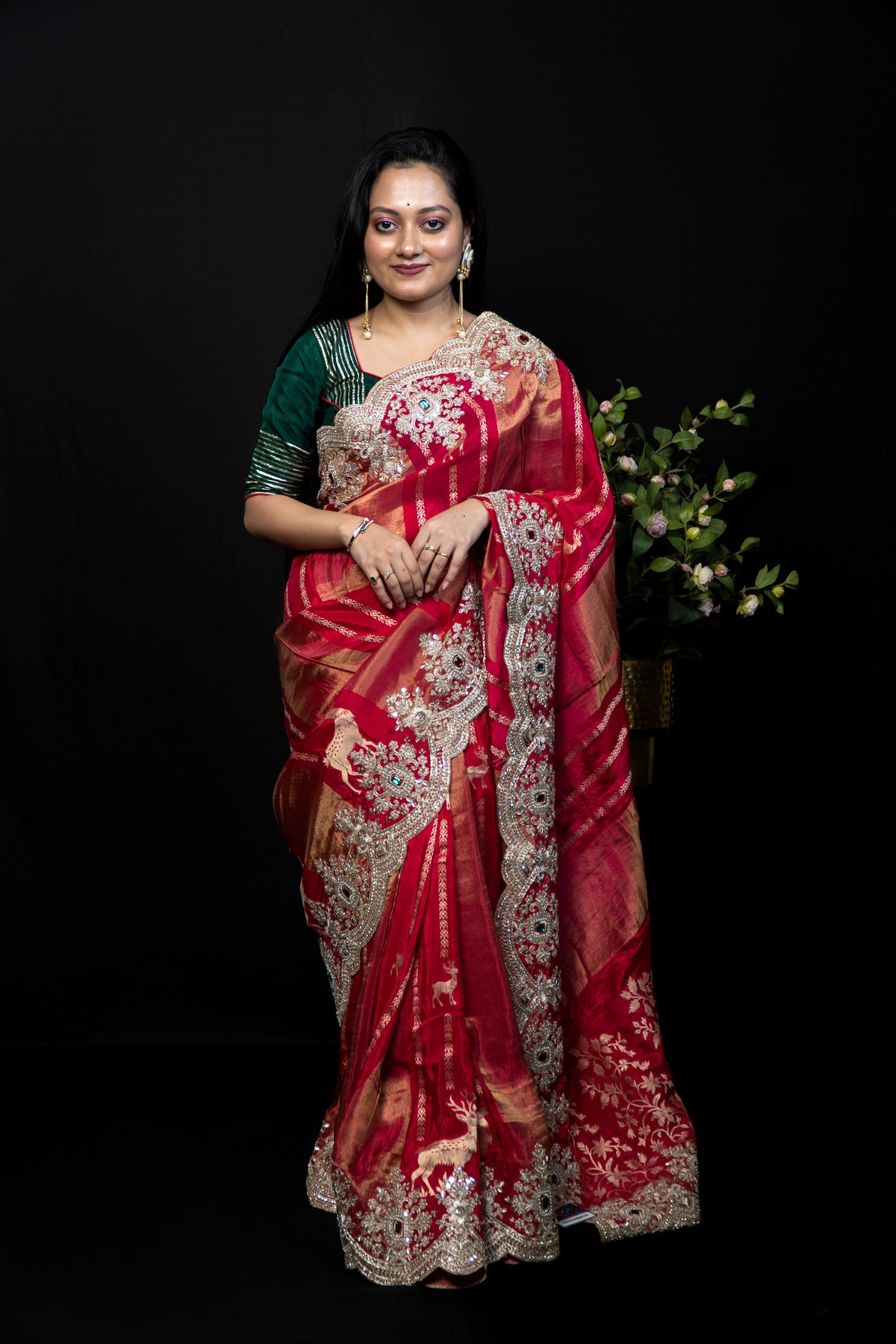 Heavy Embroidered Silk Saree with Zardozi Scalloped Border