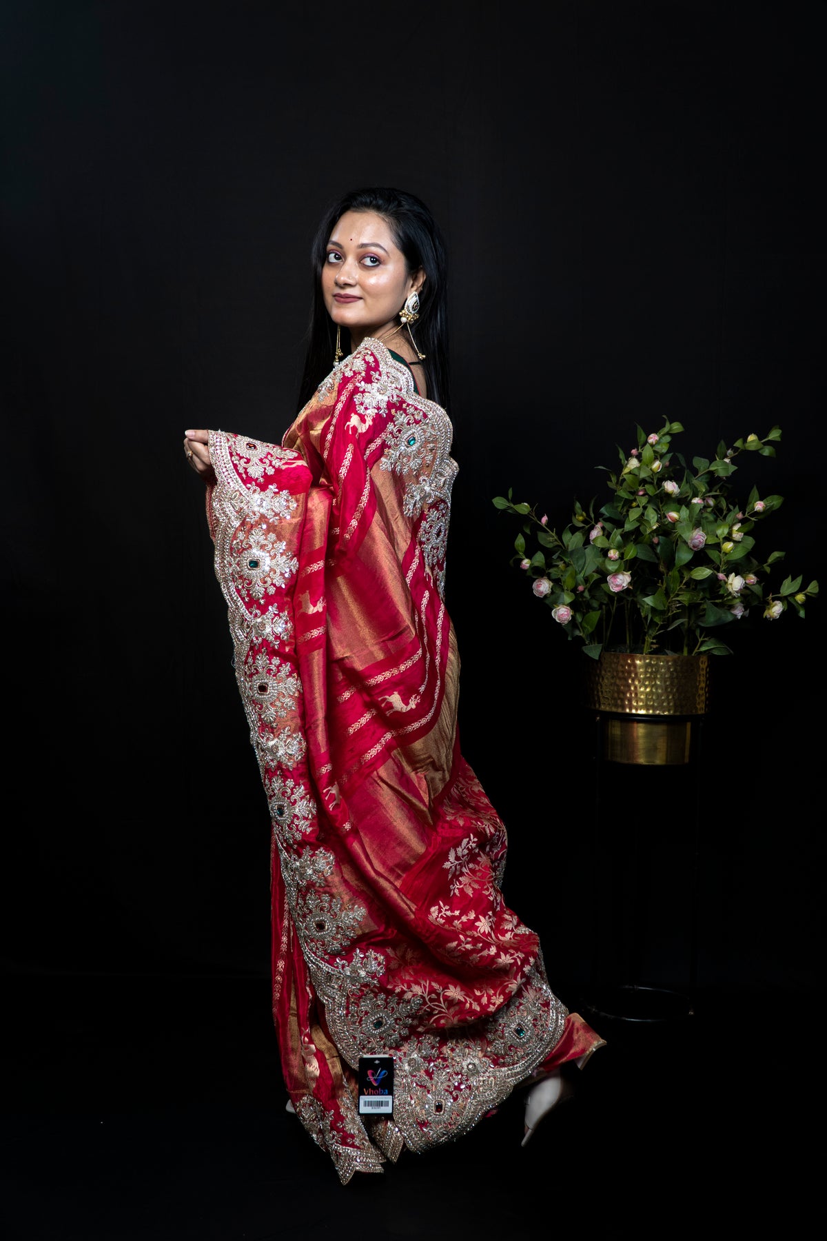 Heavy Embroidered Silk Saree with Zardozi Scalloped Border