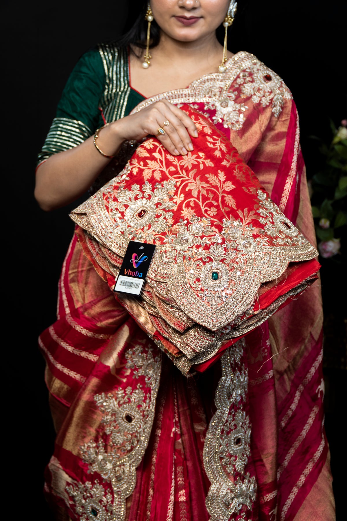 Heavy Embroidered Silk Saree with Zardozi Scalloped Border