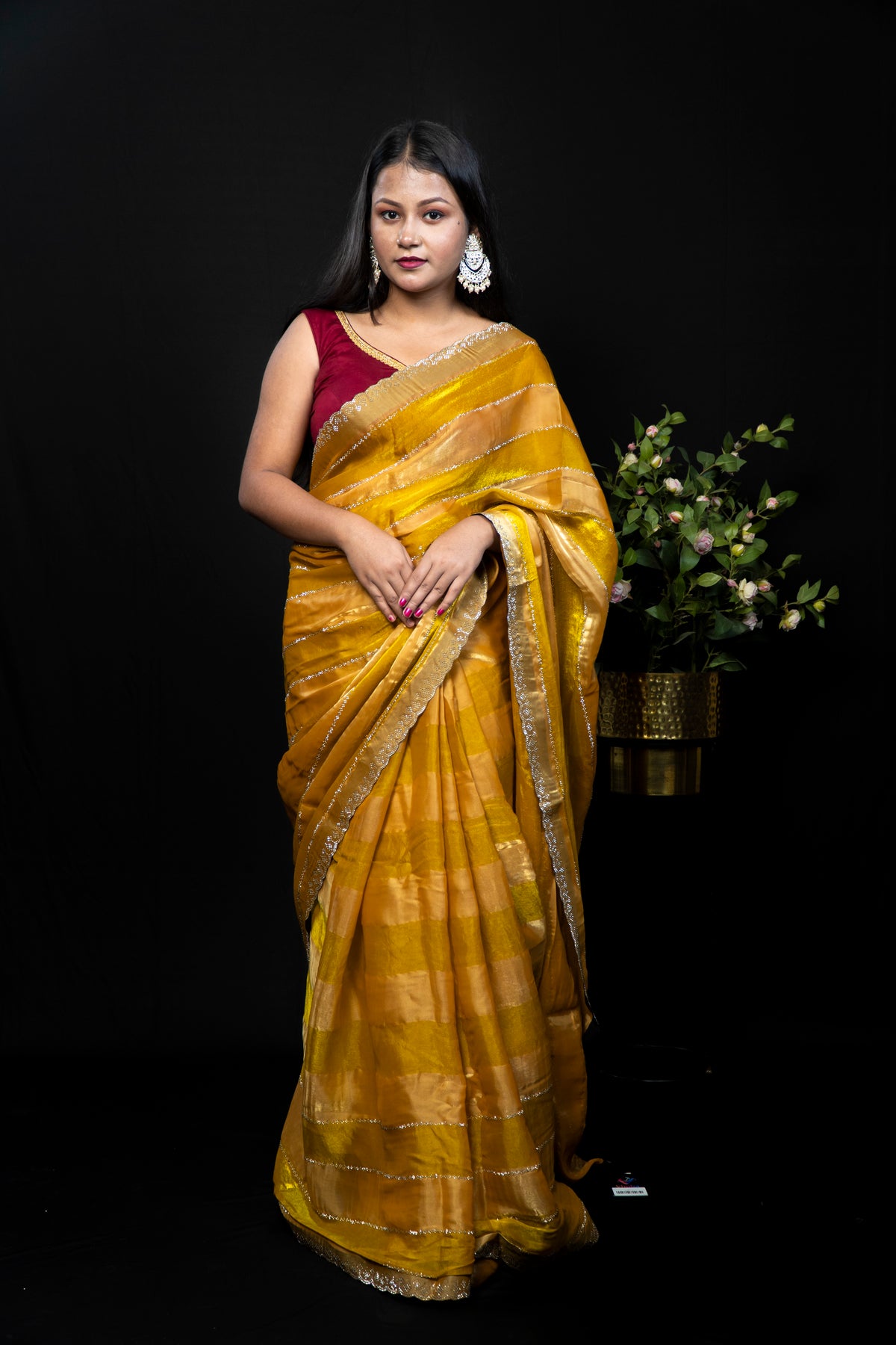 Elegant frendy Saree with Stone Work Dual Colour
