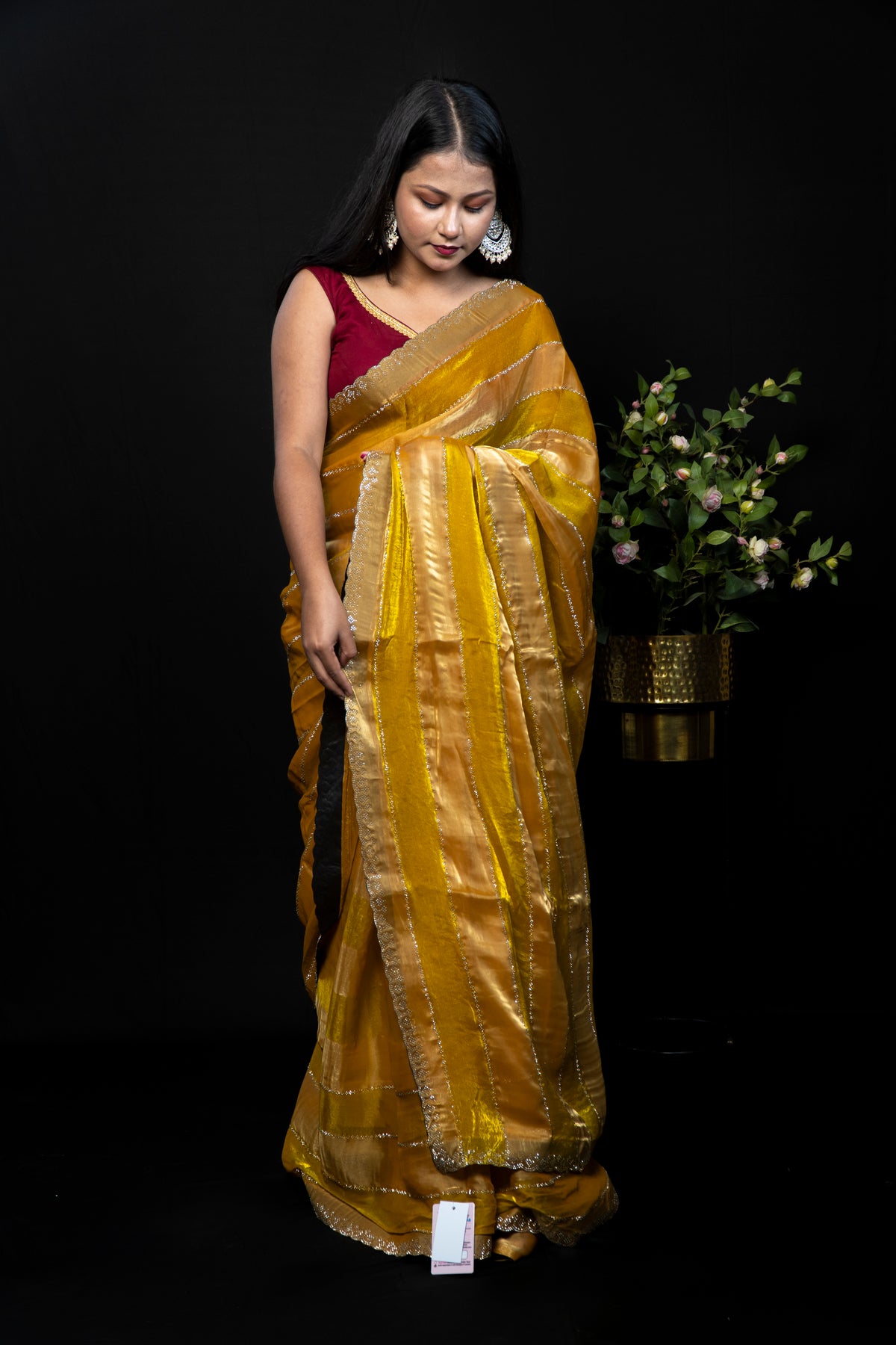 Elegant frendy Saree with Stone Work Dual Colour