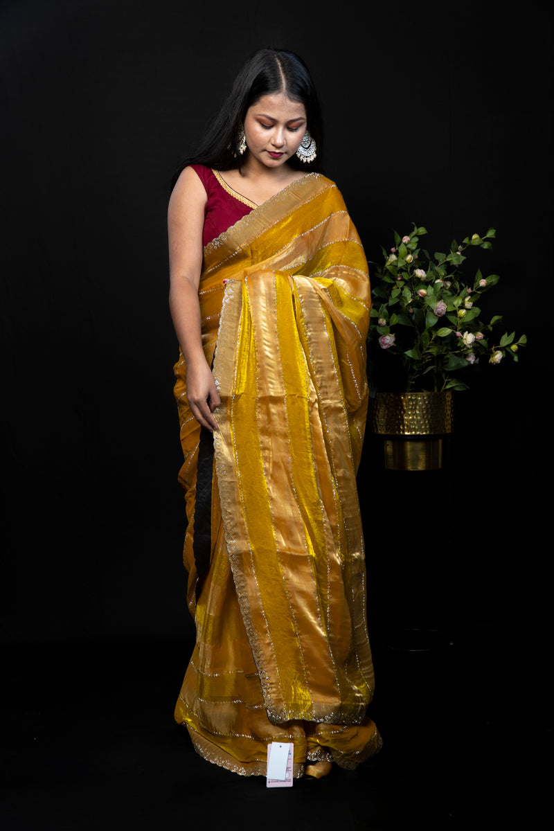Elegant frendy Saree with Stone Work Dual Colour