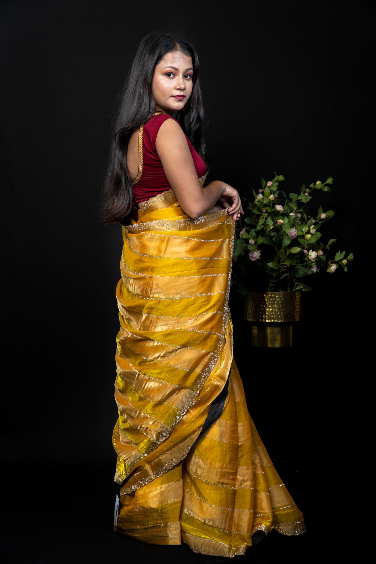 Elegant frendy Saree with Stone Work Dual Colour
