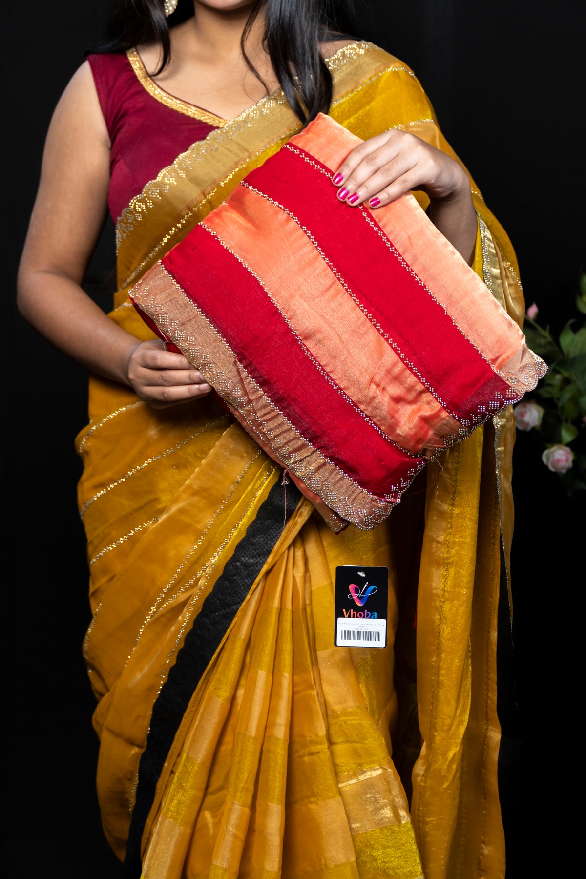 Elegant frendy Saree with Stone Work Dual Colour
