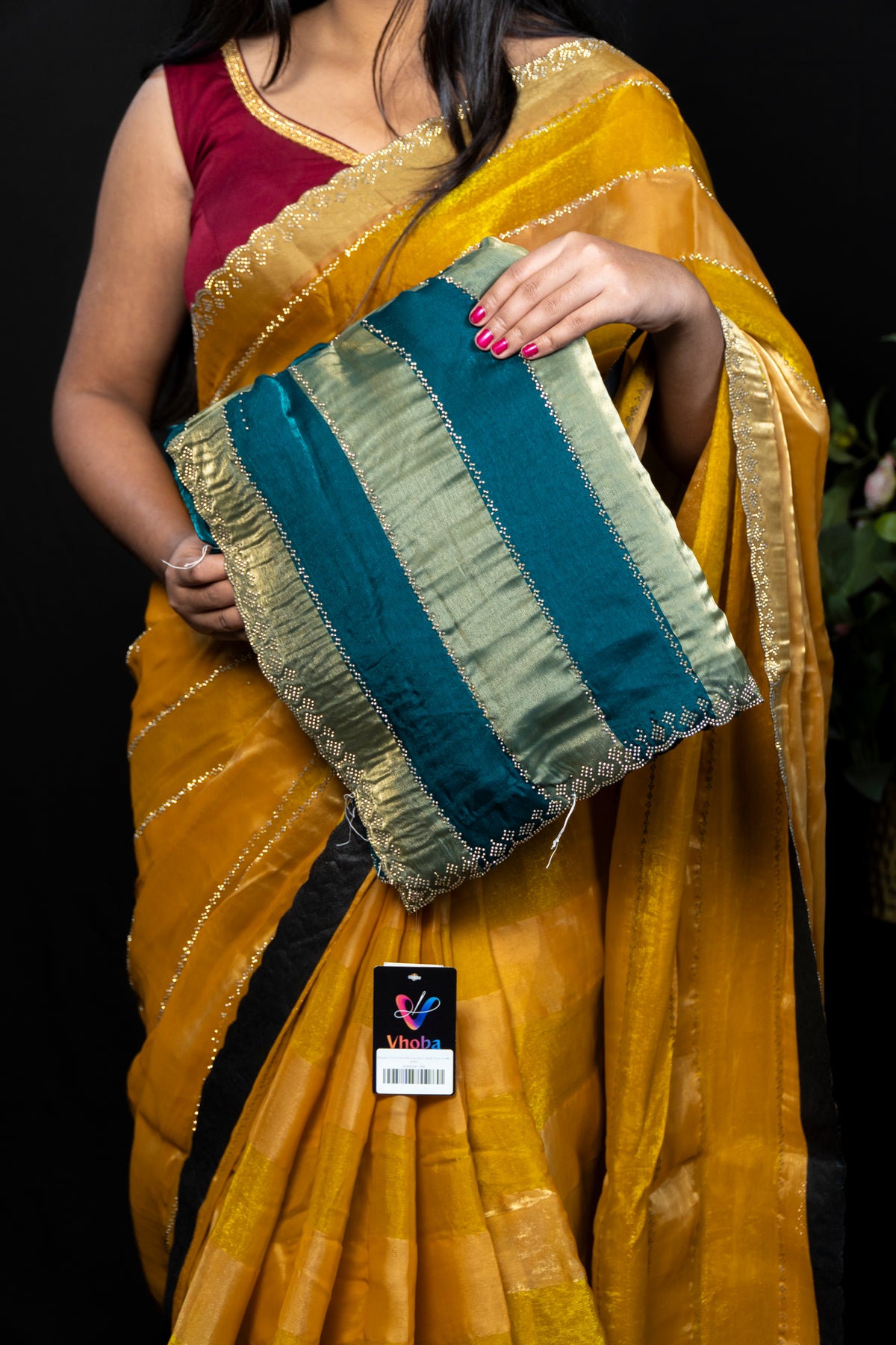 Elegant frendy Saree with Stone Work Dual Colour