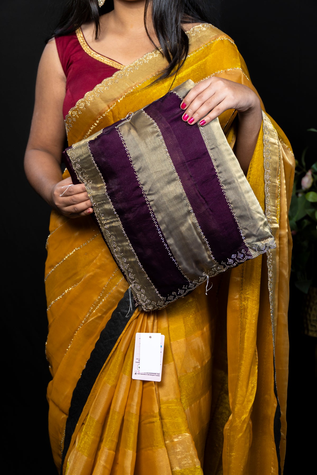 Elegant frendy Saree with Stone Work Dual Colour