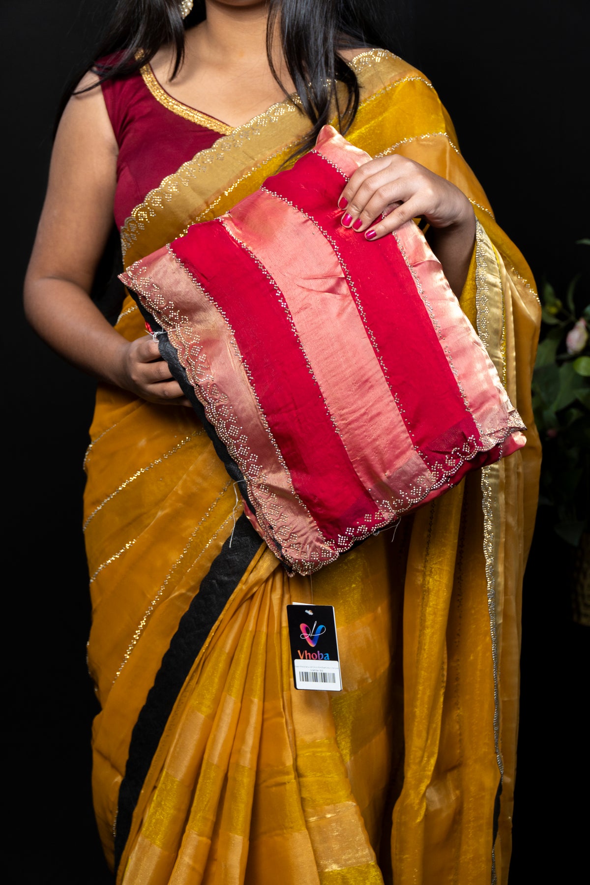Elegant frendy Saree with Stone Work Dual Colour