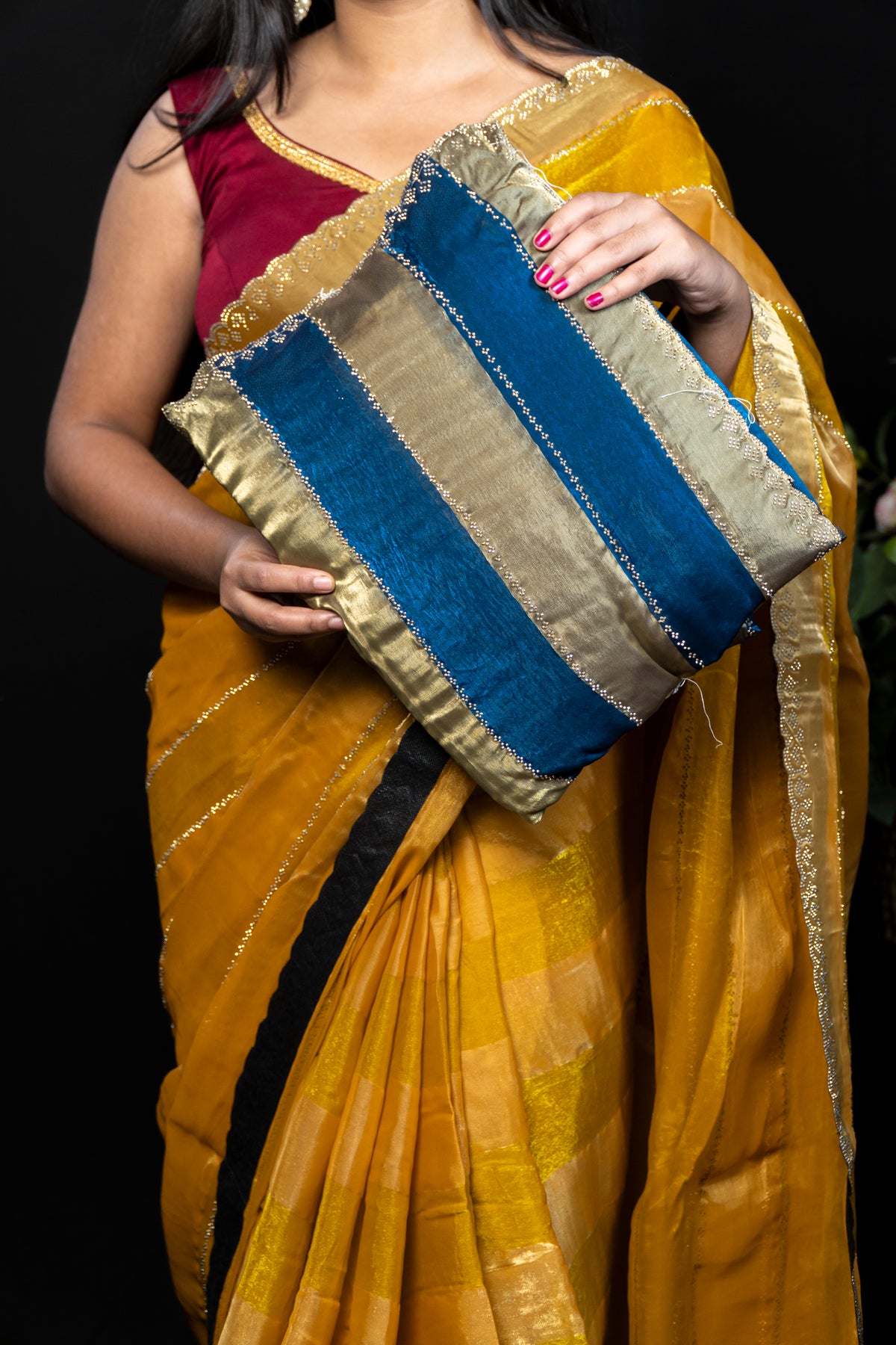Elegant frendy Saree with Stone Work Dual Colour