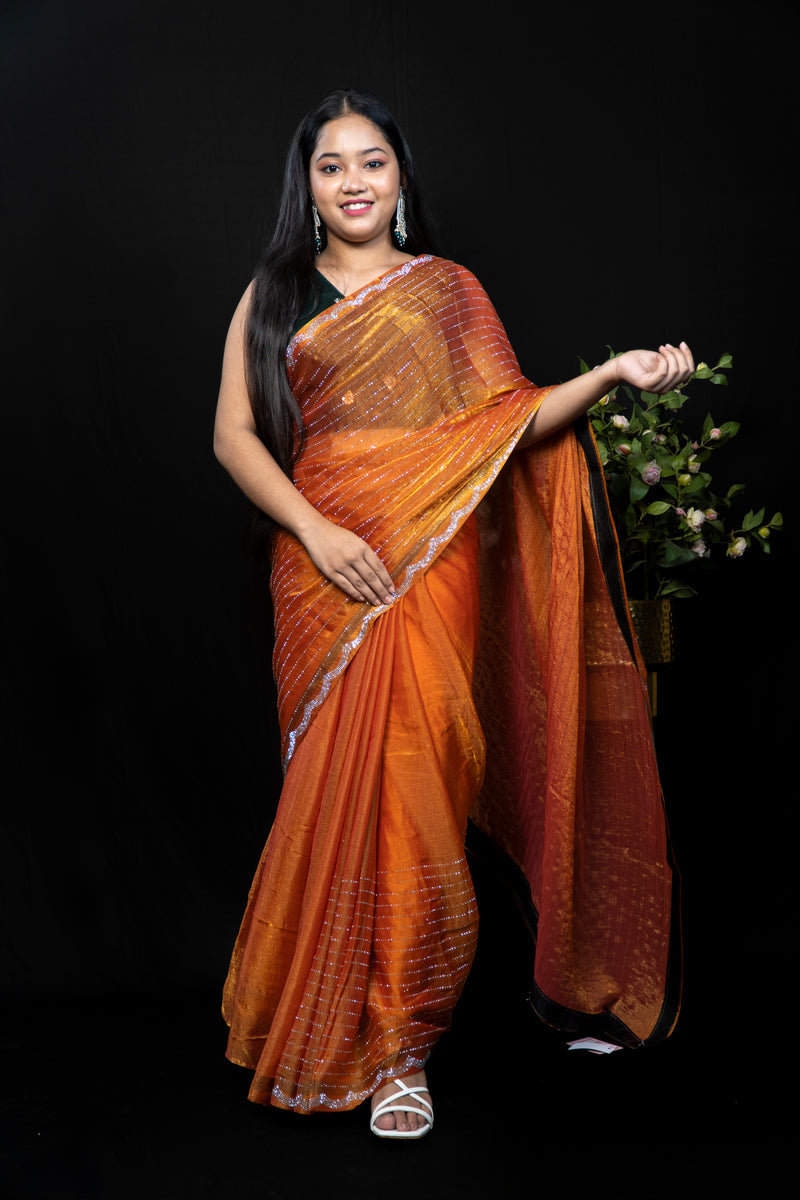 Shimmer Pastel Dual-Tone frendy Silk Saree with Scalloped Border | Party Wear Saree Collection