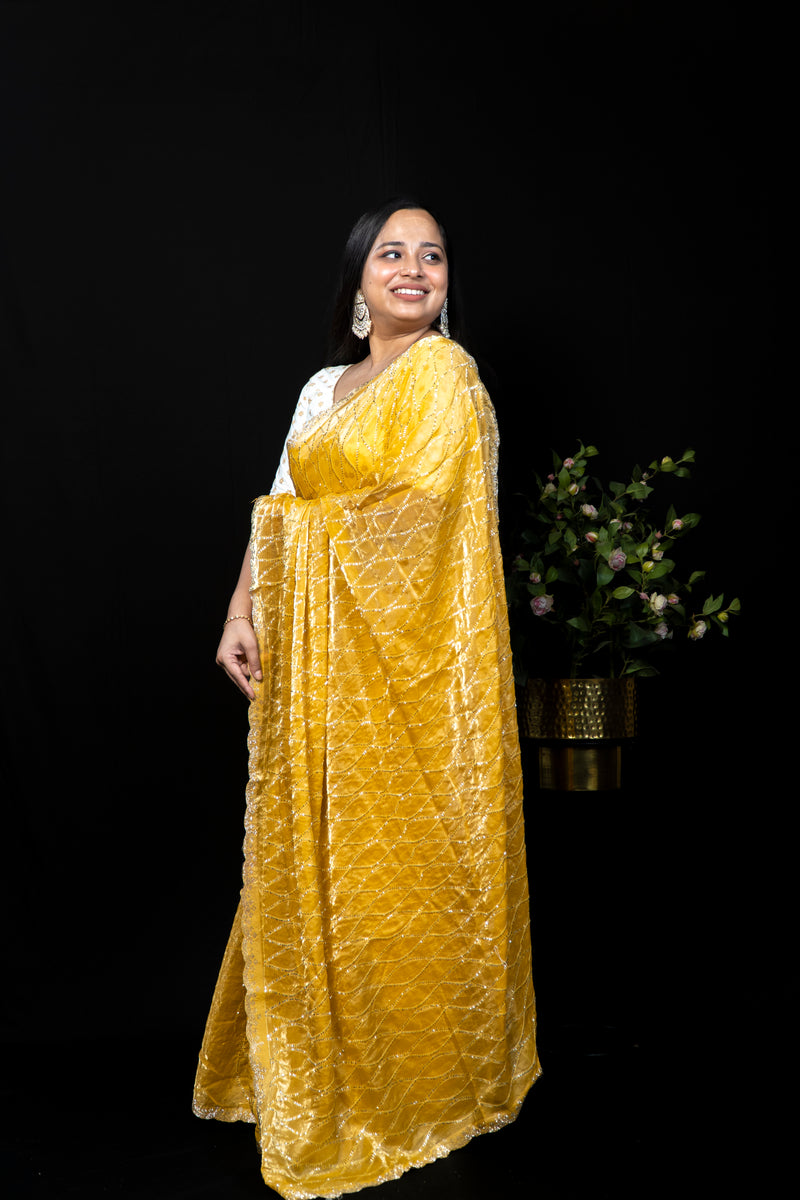 Elegant Frendy Saree with Stone & Kardana Work