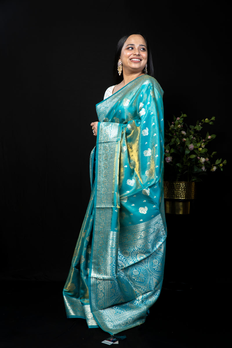 Mango kolka Banarasi-Style Silk Saree with Gold Zari Weave