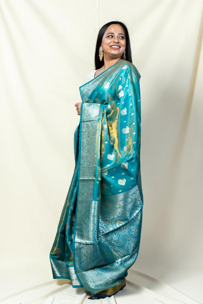 Mango kolka Banarasi-Style Silk Saree with Gold Zari Weave