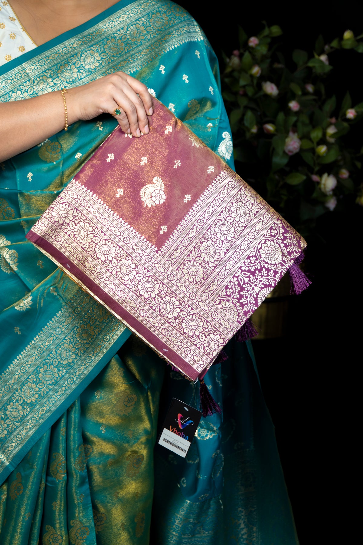 Mango kolka Banarasi-Style Silk Saree with Gold Zari Weave