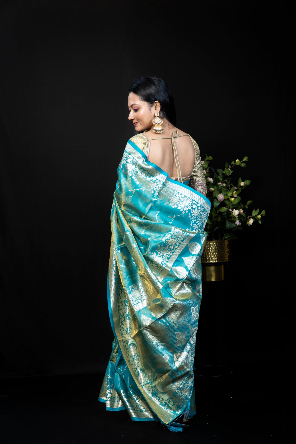Jaal Tissue Banarasi-Style Silk Saree with Gold Zari Weave