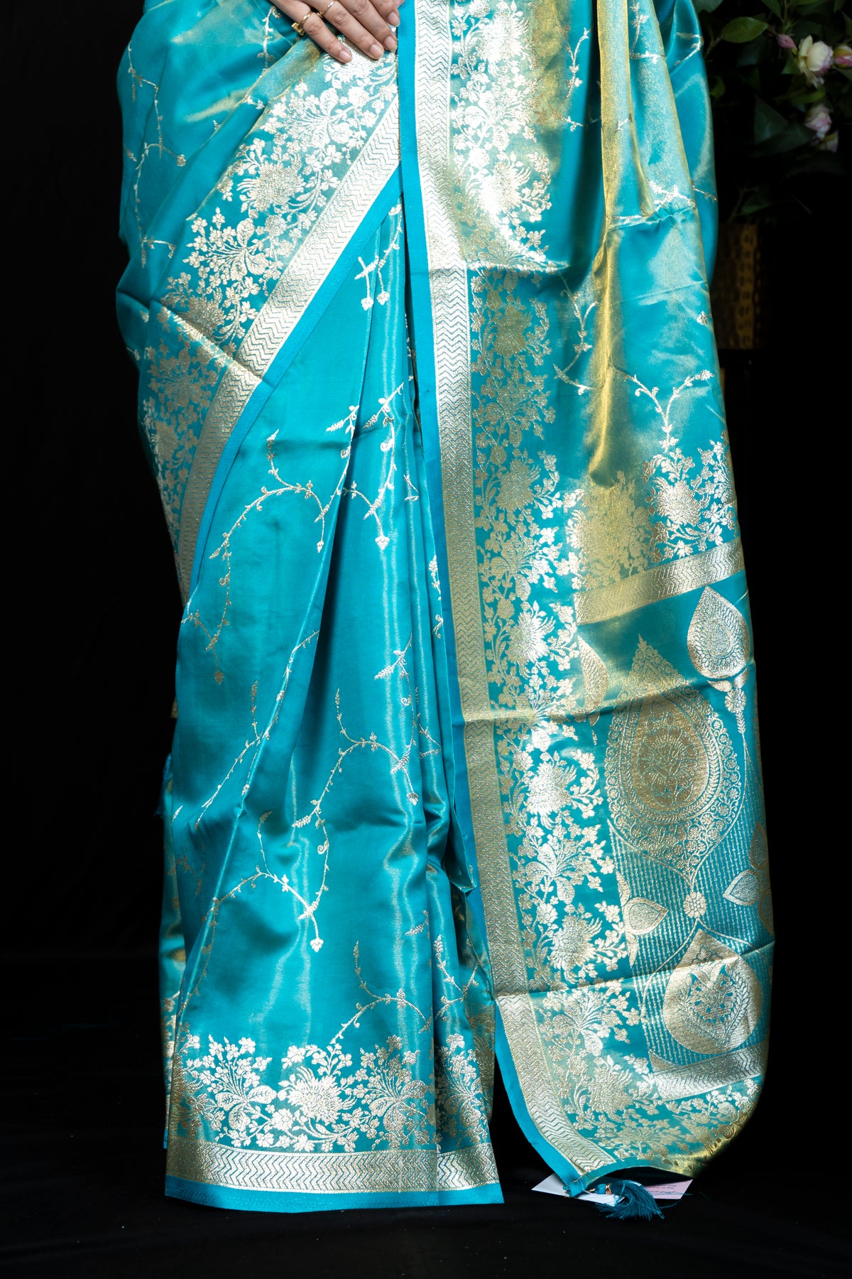 Jaal Tissue Banarasi-Style Silk Saree with Gold Zari Weave