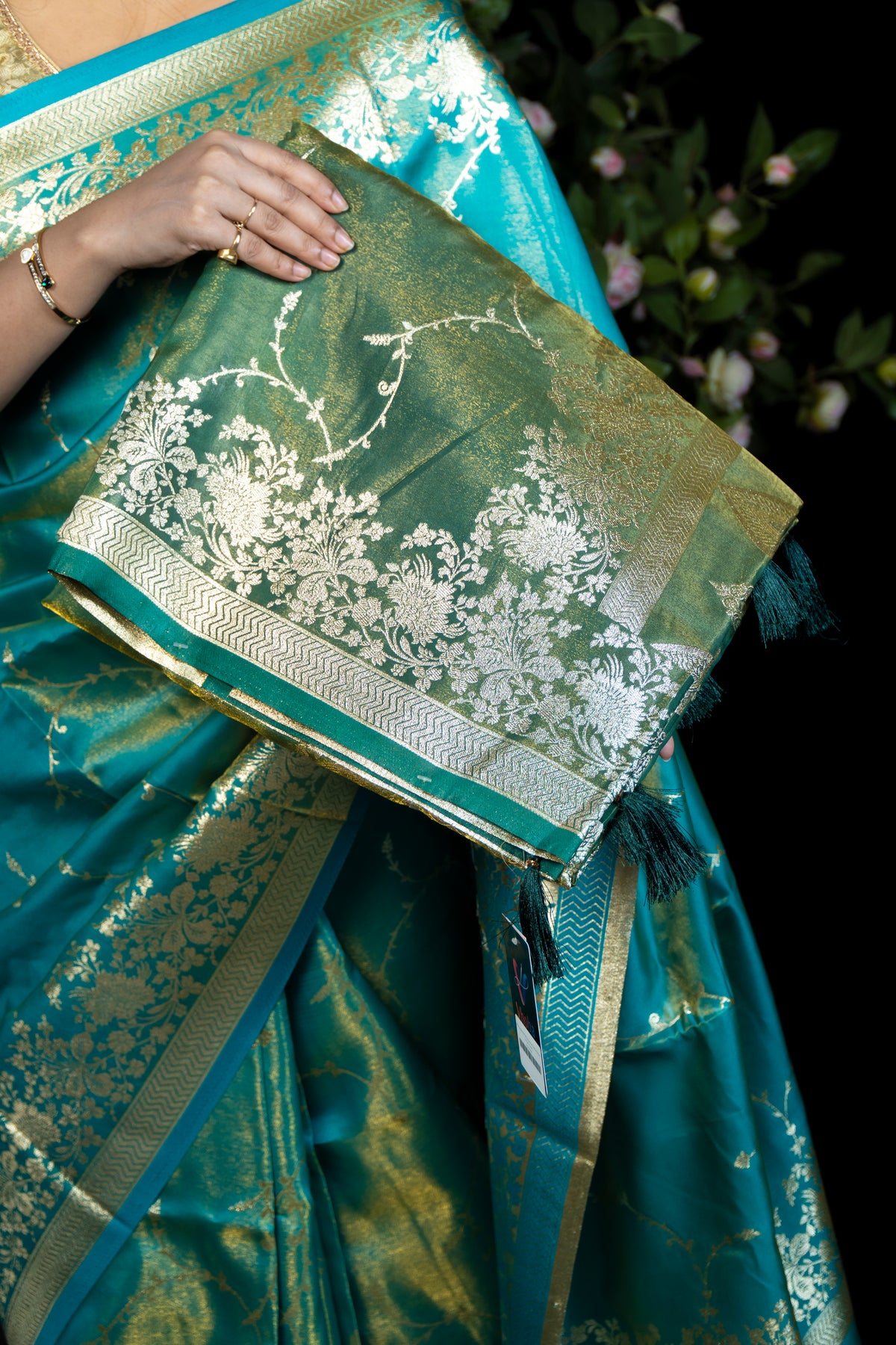 Jaal Tissue Banarasi-Style Silk Saree with Gold Zari Weave