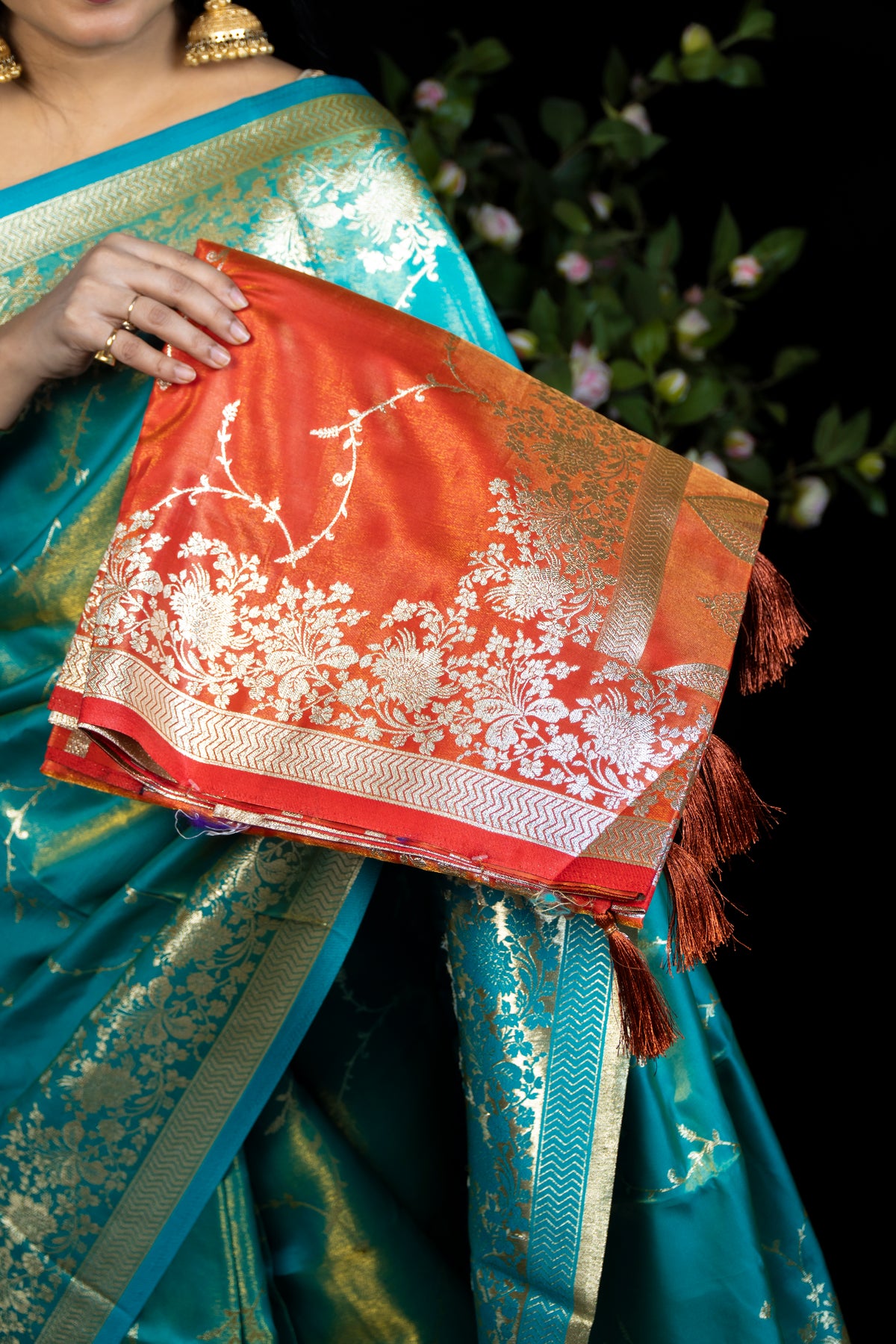 Jaal Tissue Banarasi-Style Silk Saree with Gold Zari Weave
