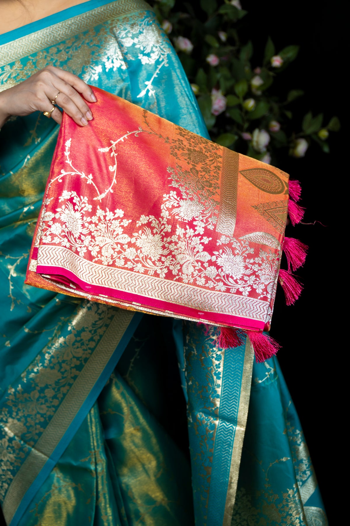 Jaal Tissue Banarasi-Style Silk Saree with Gold Zari Weave