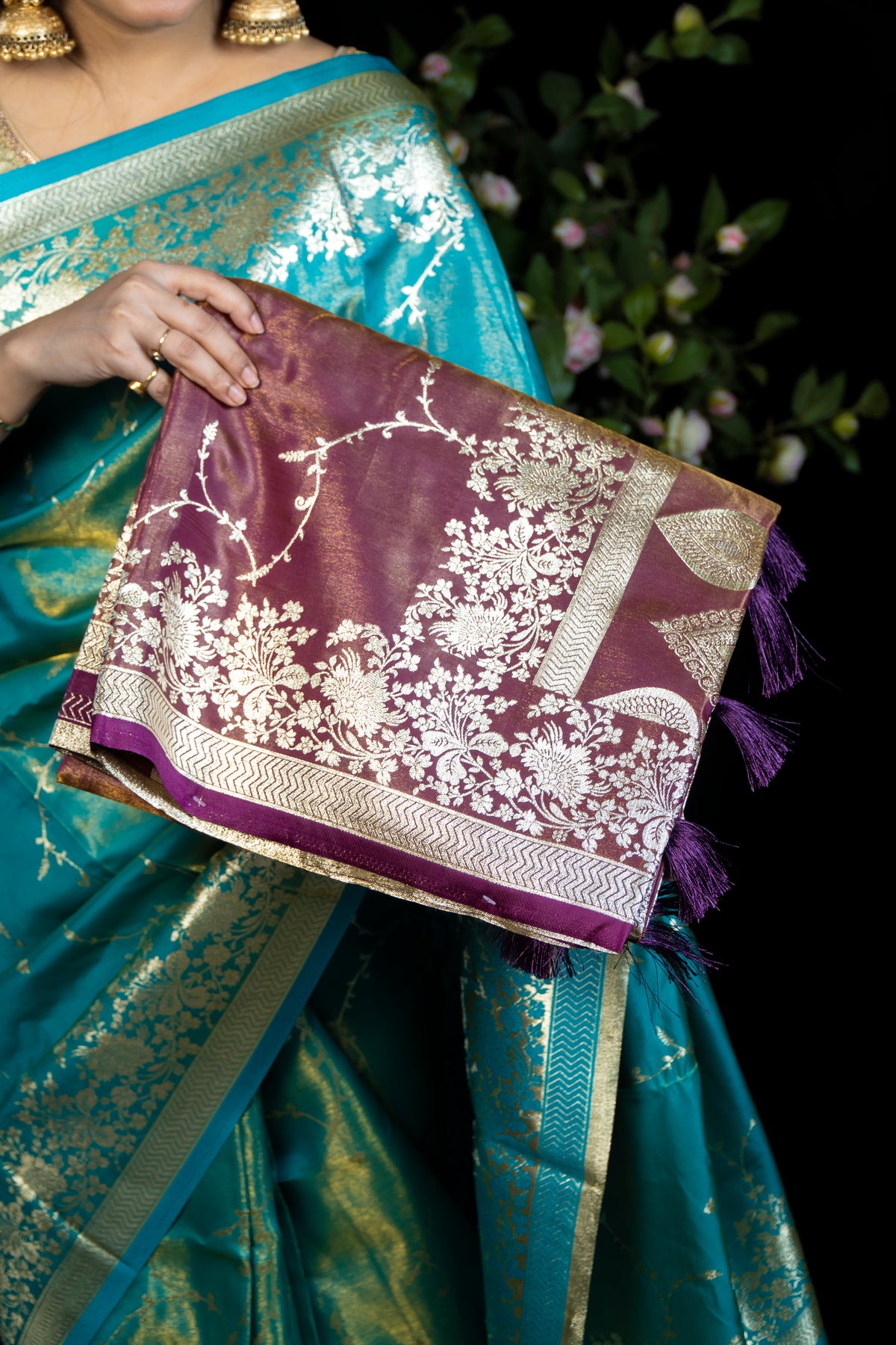 Jaal Tissue Banarasi-Style Silk Saree with Gold Zari Weave