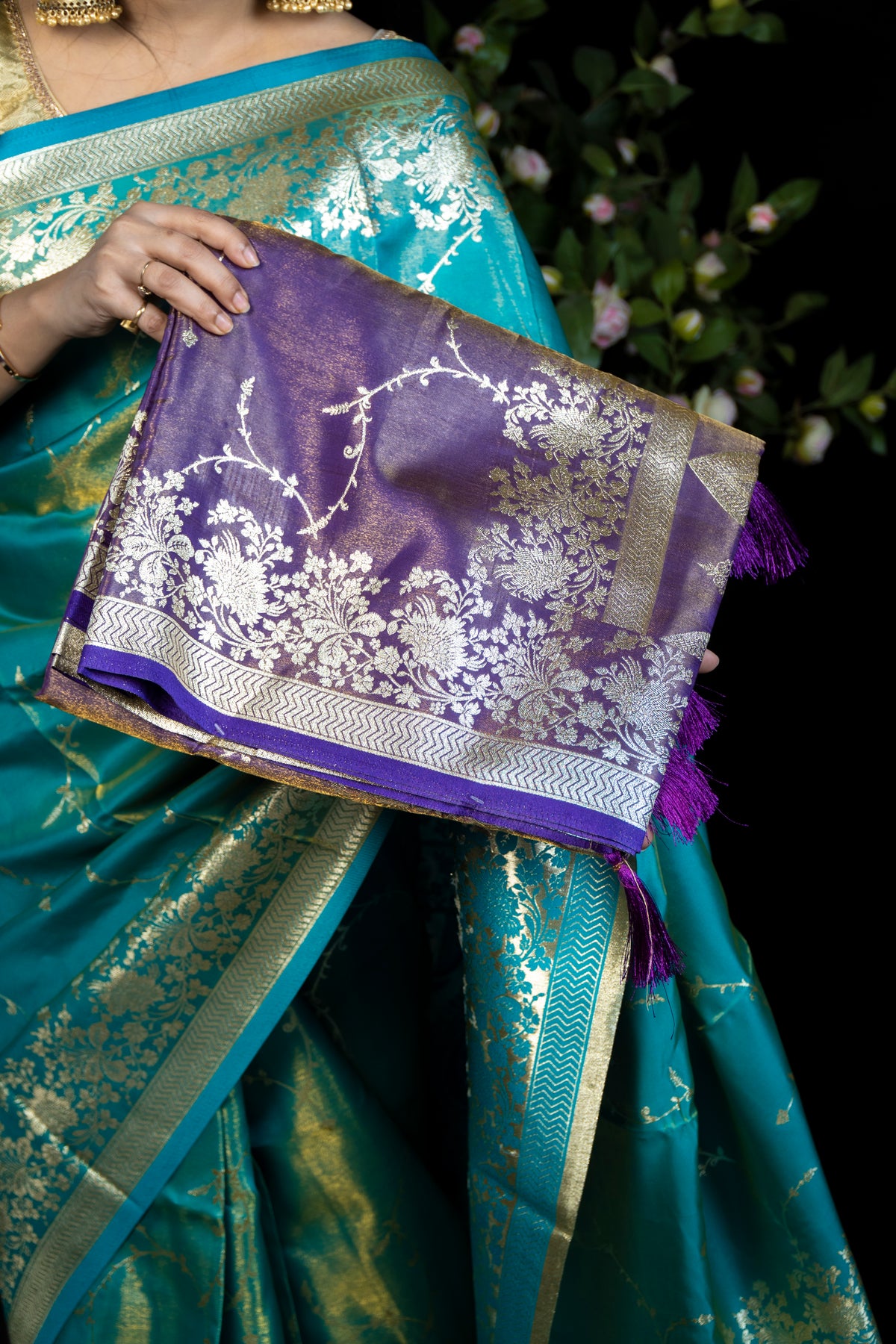 Jaal Tissue Banarasi-Style Silk Saree with Gold Zari Weave
