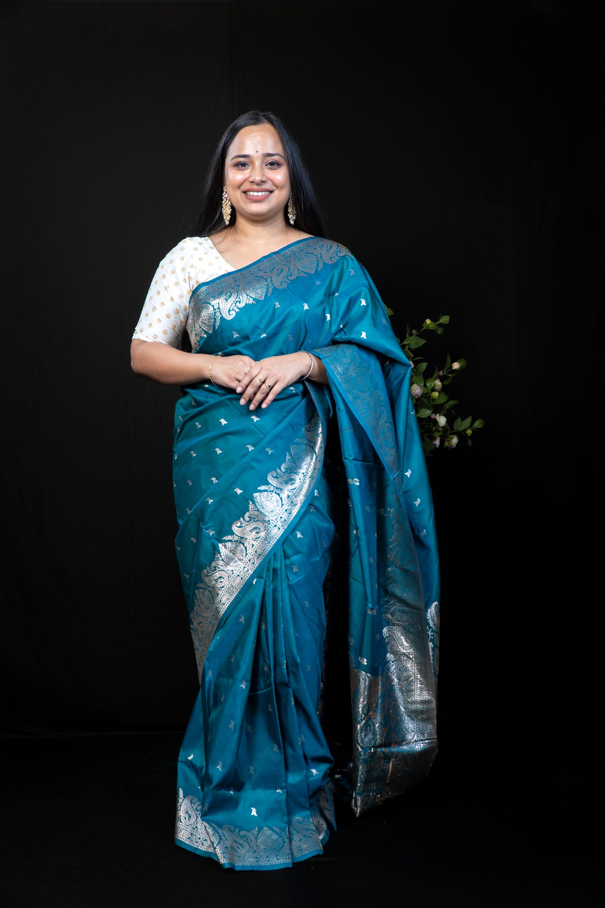Dual-Tone Katan Silk Saree with Gold Banarasi Zari work Open Border