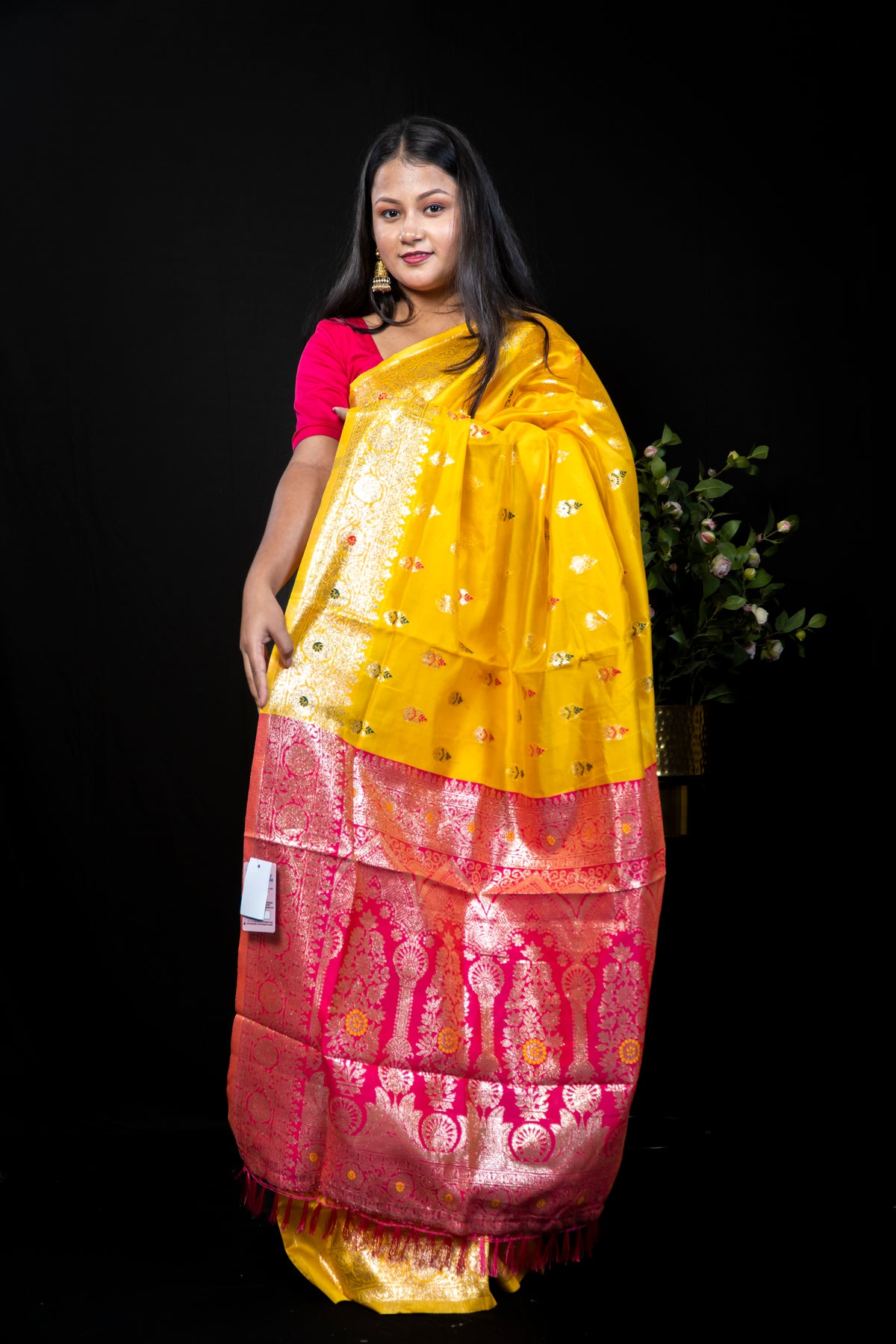Rangoli jhalar soft Silk Saree with Contrast Border & Meenakari Work