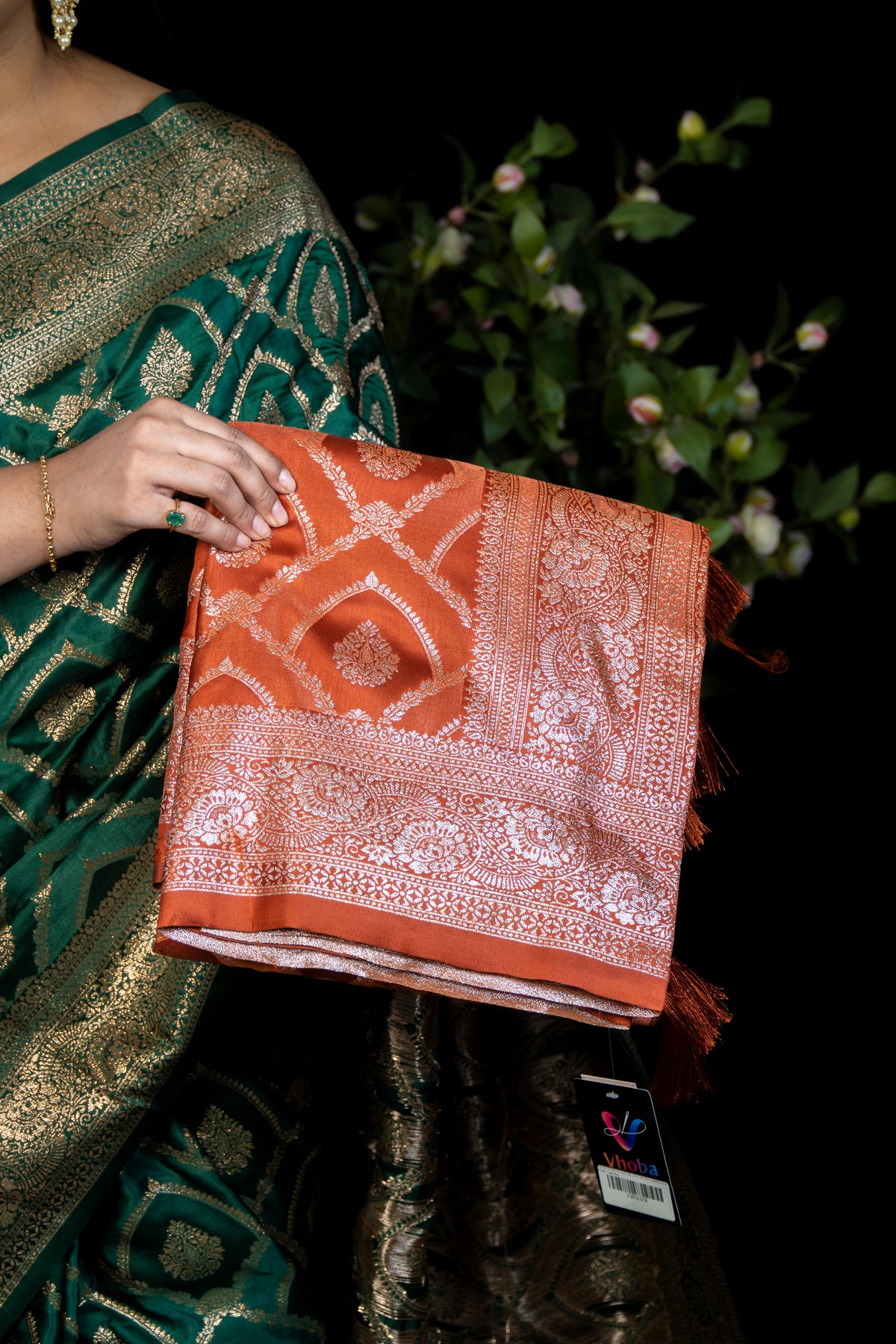 Intricate Zari Woven satin Silk Saree with Rich Gold Brocade Border
