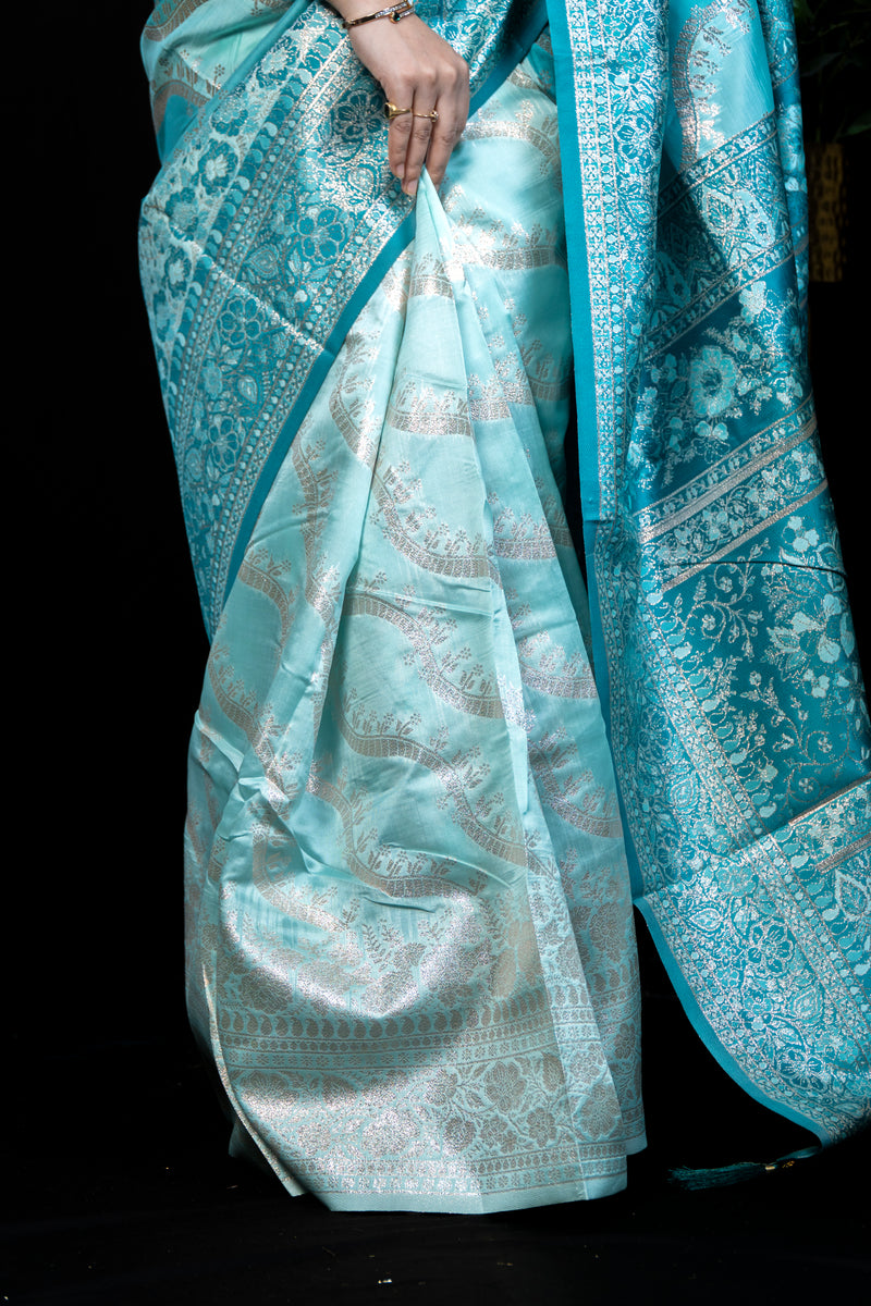 Dual tone Rangkat Silk Banarasi Saree with Blouse Piece