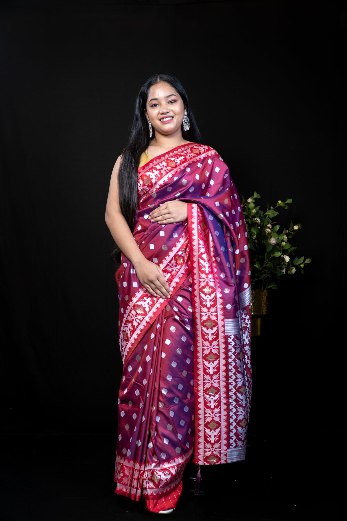 Traditional Dual tone Pochampalli Silk Saree with Matching Blouse