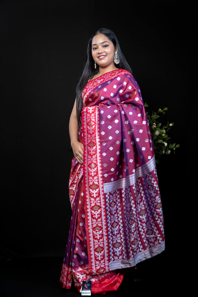 Traditional Dual tone Pochampalli Silk Saree with Matching Blouse