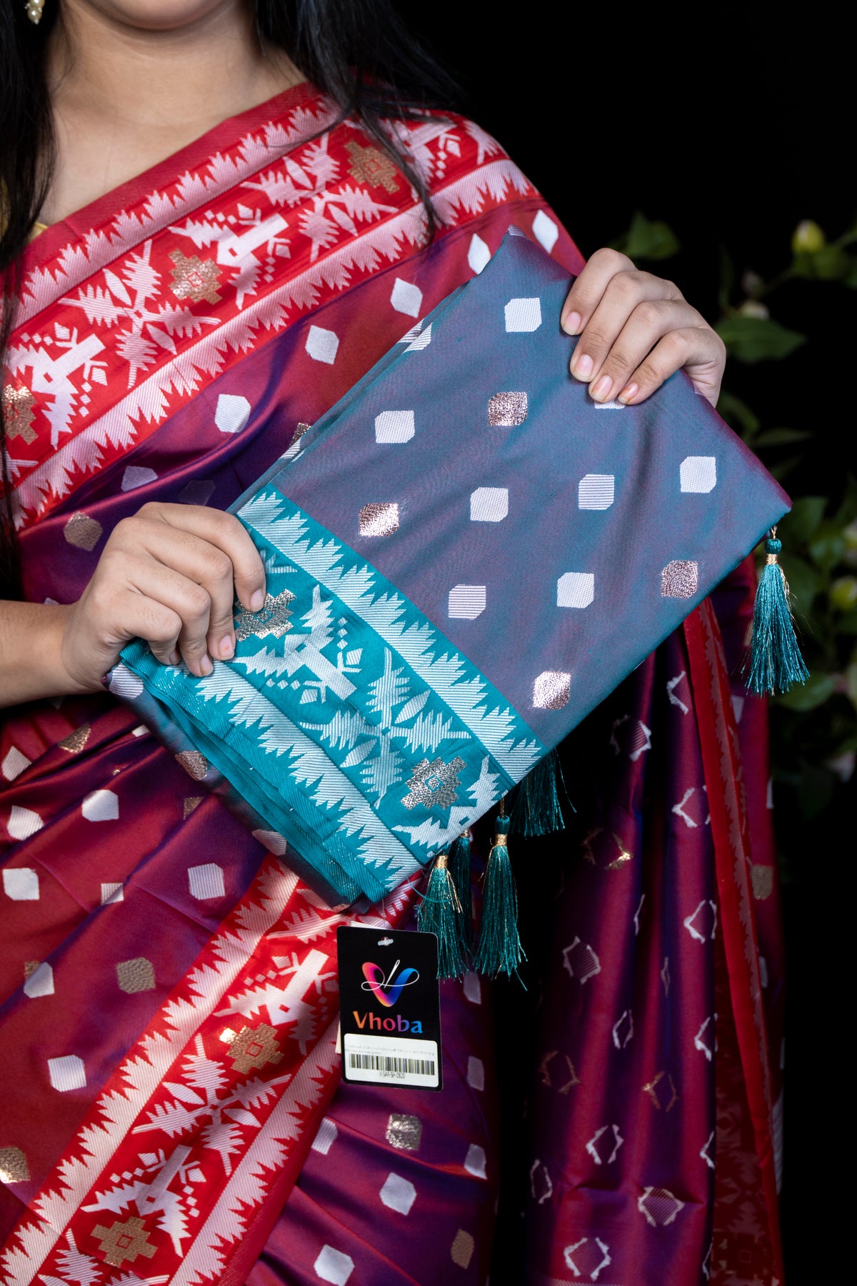Traditional Dual tone Pochampalli Silk Saree with Matching Blouse