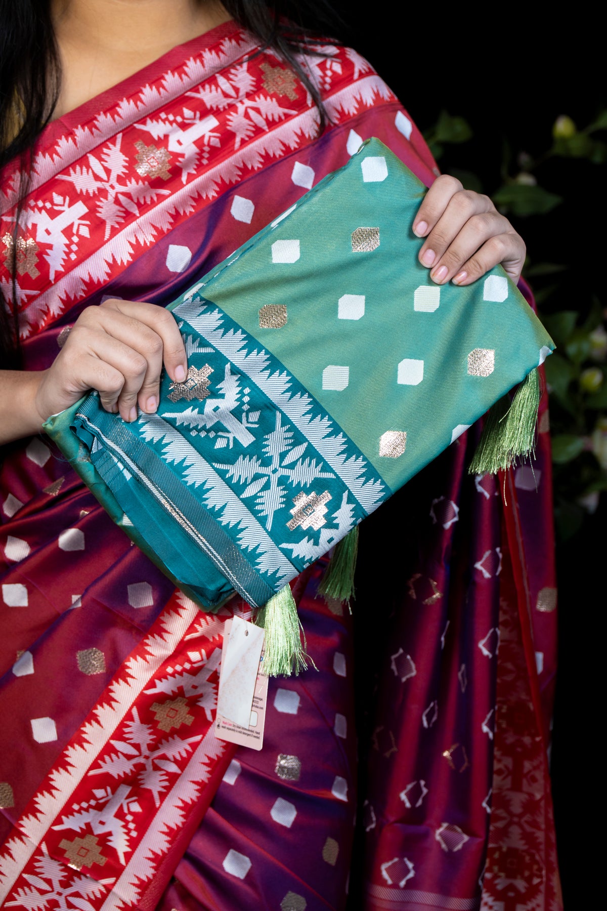 Traditional Dual tone Pochampalli Silk Saree with Matching Blouse