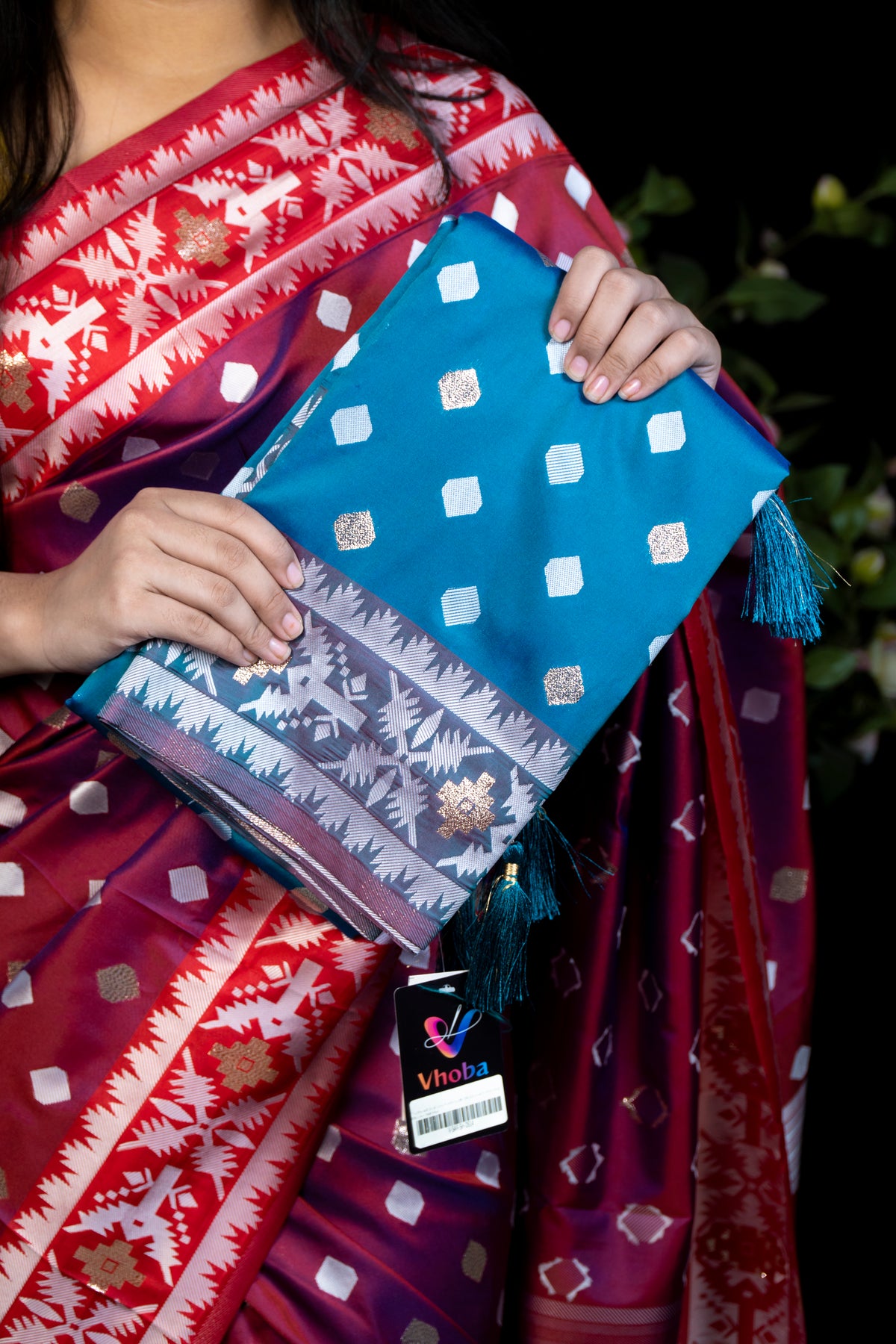 Traditional Dual tone Pochampalli Silk Saree with Matching Blouse