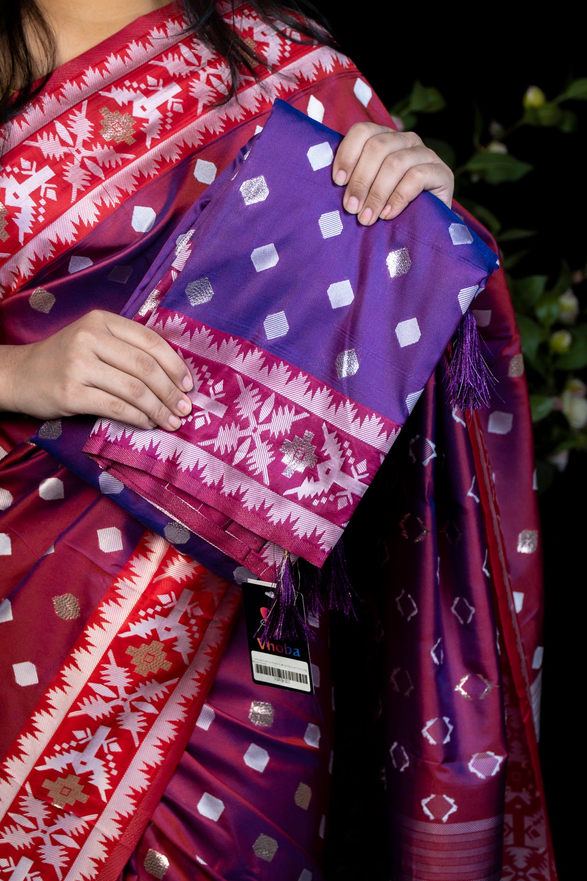 Traditional Dual tone Pochampalli Silk Saree with Matching Blouse