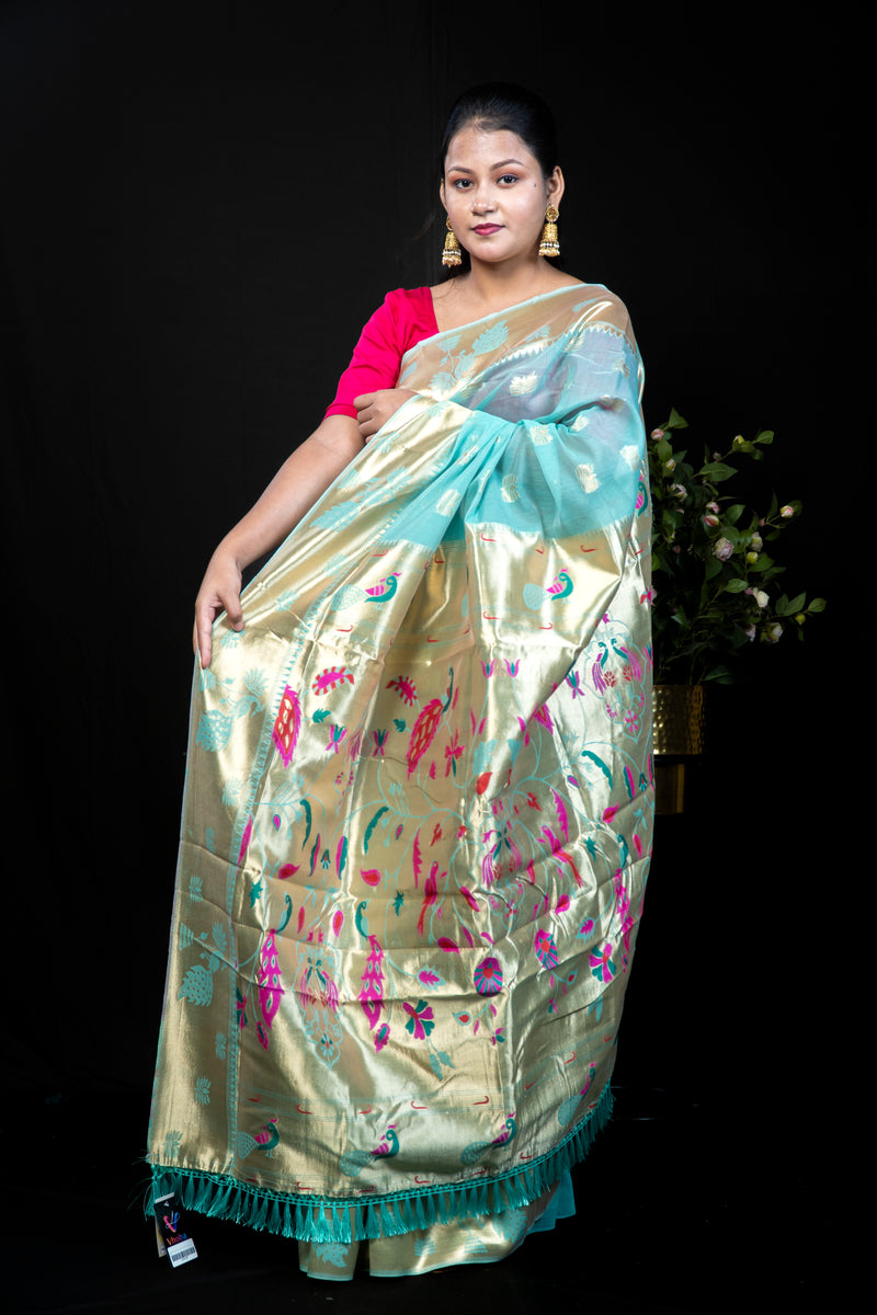 Elegant Paithani Silk Saree with Intricate Zari Pallu