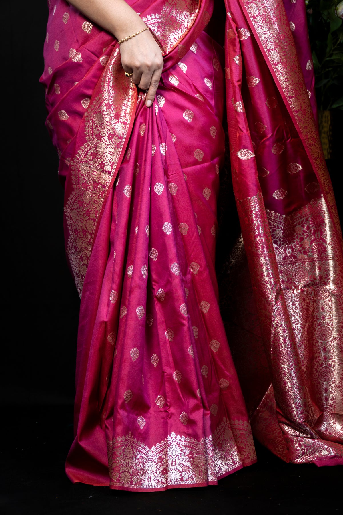 Dual-Tone Silk Saree with Dense Gold Zari Floral Weave