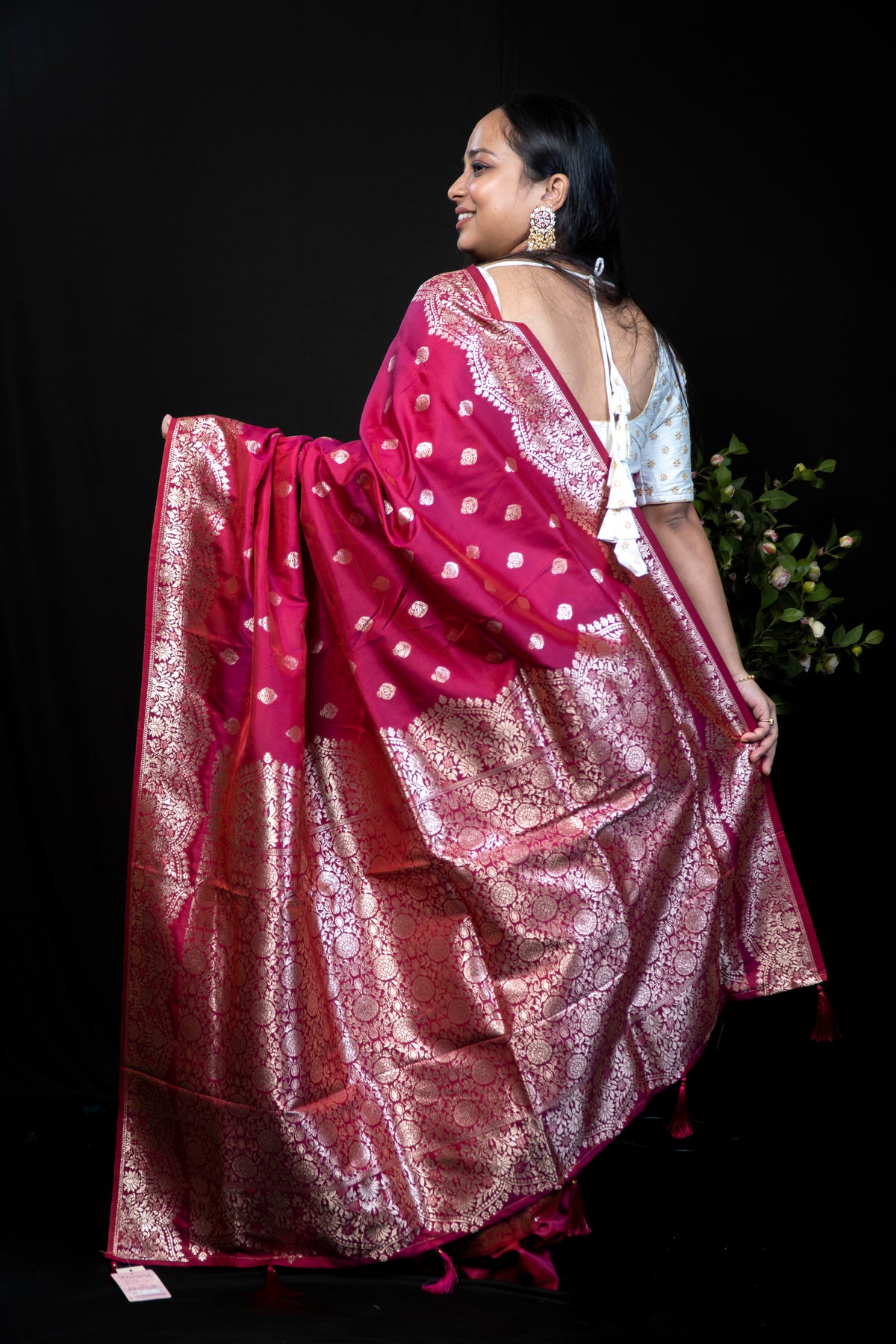 Dual-Tone Silk Saree with Dense Gold Zari Floral Weave