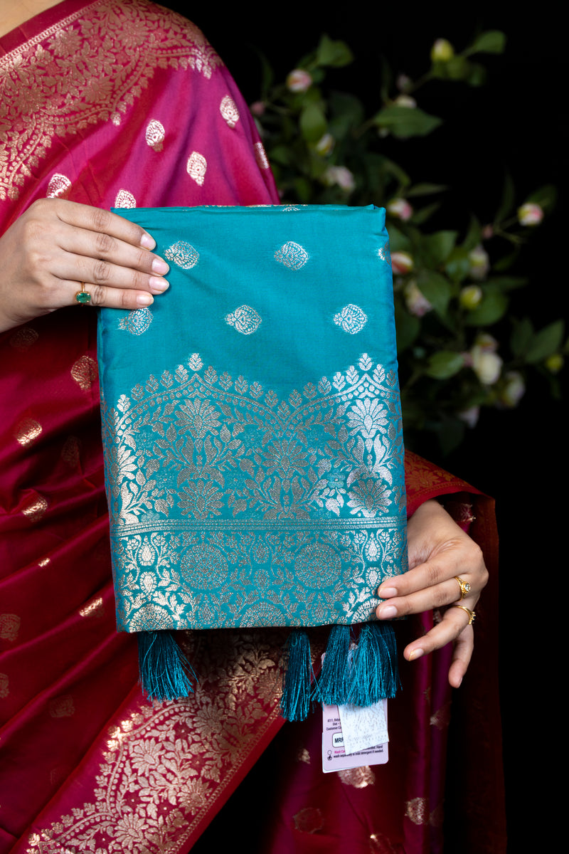 Dual-Tone Silk Saree with Dense Gold Zari Floral Weave