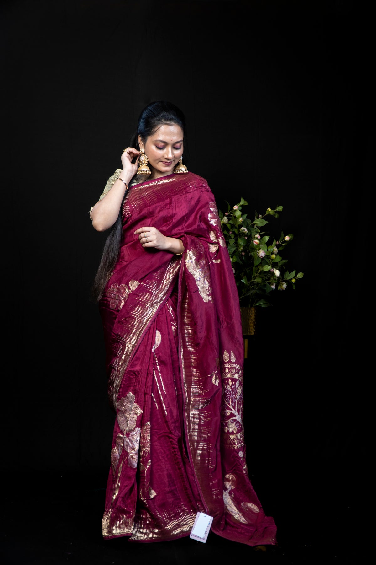 Dola Silk Saree with Golden Zari Work