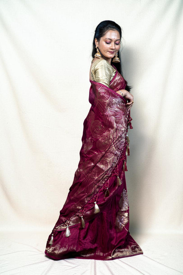 Dola Silk Saree with Golden Zari Work