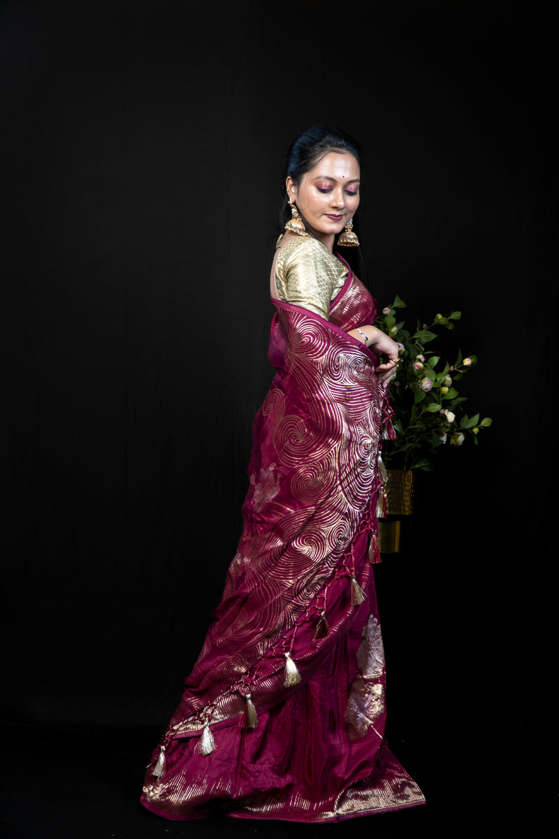 Dola Silk Saree with Golden Zari Work