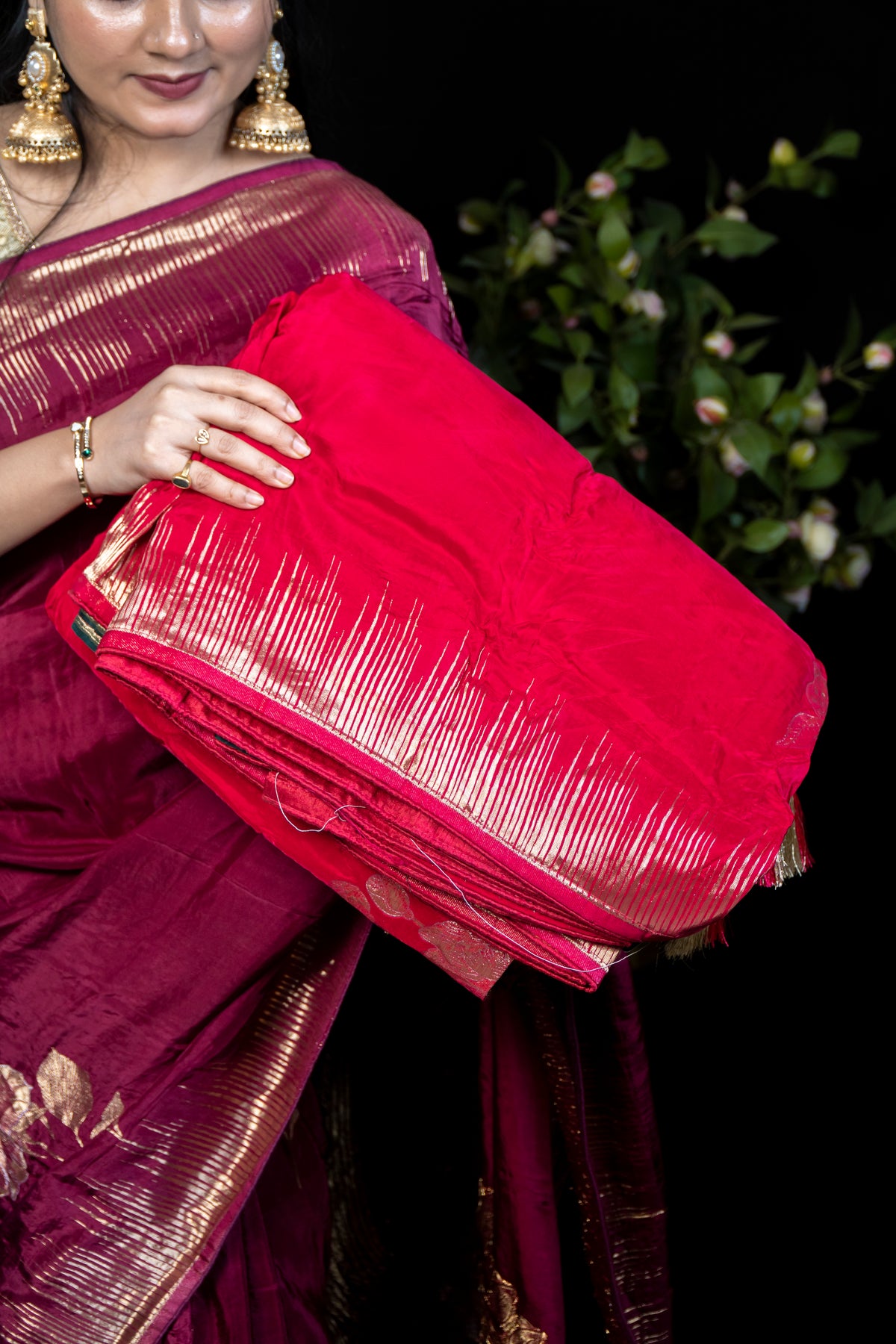 Dola Silk Saree with Golden Zari Work