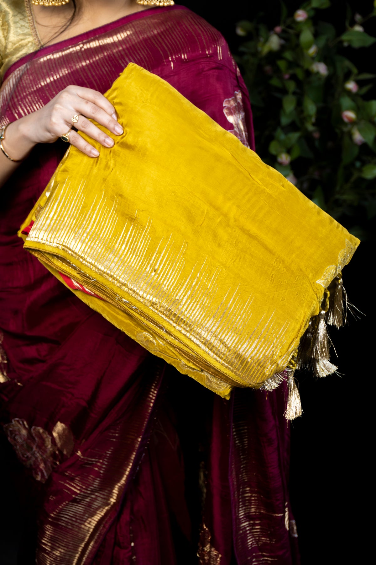 Dola Silk Saree with Golden Zari Work
