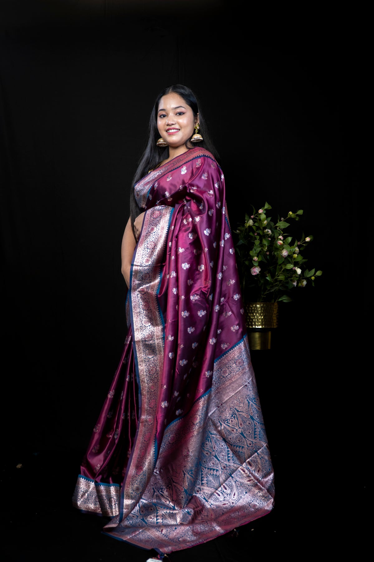 Traditional Brocade Silk Saree with Intricate Zari Woven Border