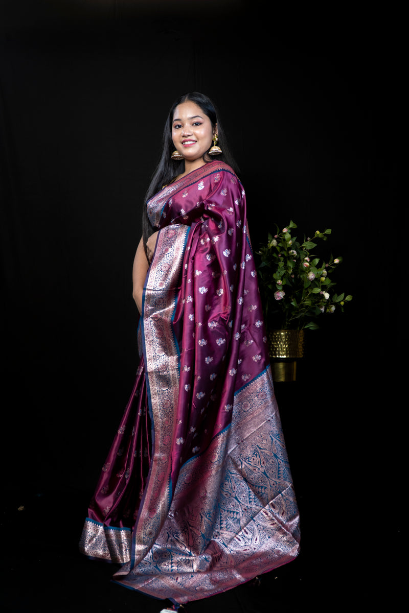 Traditional Brocade Silk Saree with Intricate Zari Woven Border