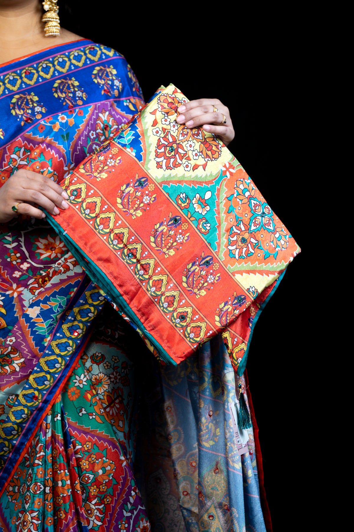 Multicolour Digital-Print Chinon Saree with  Border Exclusive Fancy Sarees